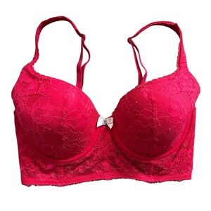 Victoria's Secret Red Pink Bow Elegant Lace Lined Demi Push-Up Bra Size 34D